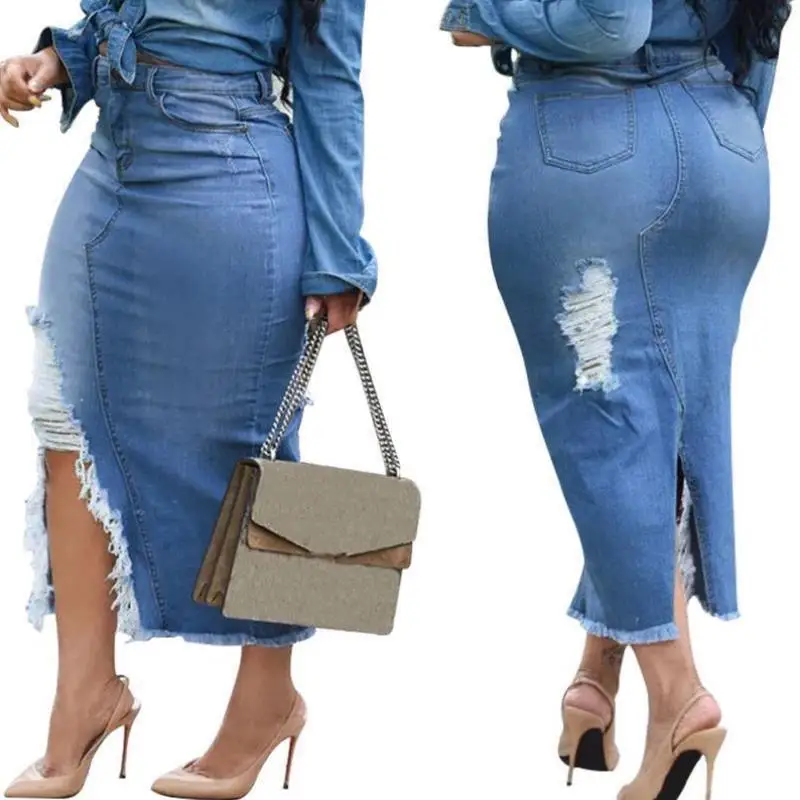 

High Waist Mid-Length Casual Split Denim Skirt for Women New Arrival Cross-Border Faion Autumn Season Seven Sve T-irt