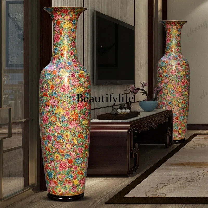 B178 Jingdezhen Ceramics Floor-to-ceiling Vase Chinese Living Room Decoration Company Ornament