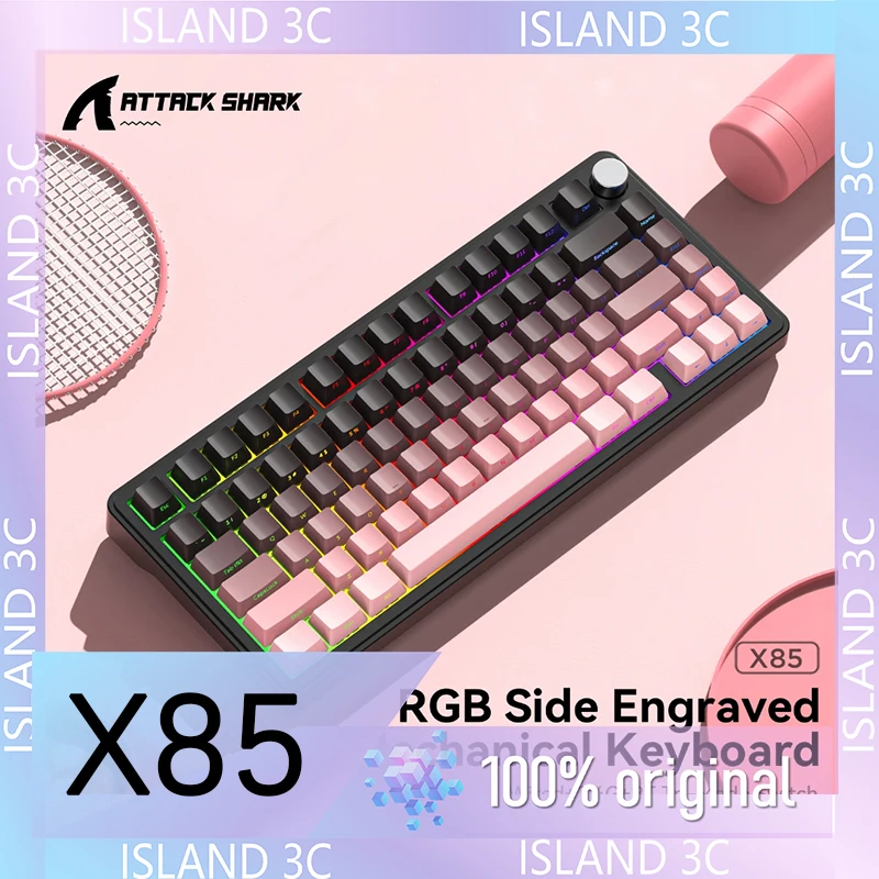 ATTACK SHARK X85 2.4G Tri-mode RGB Bluetooth Mechanical Keyboard,volume Buttons,Metal Knobs,full-key Hot-swap, Win&mac,PC&Lap