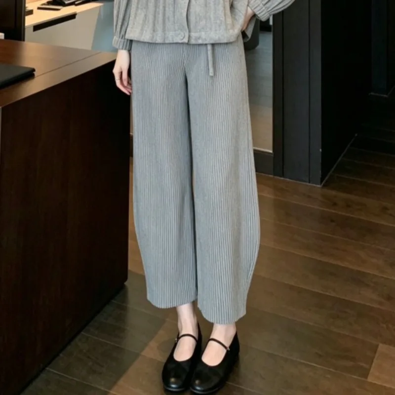 Wrinkled Long Pants Women Plisse Versatile 2026 Autumn New Fold Trousers Loose Fit Draped High-end Feel Wide-leg Casual Pants