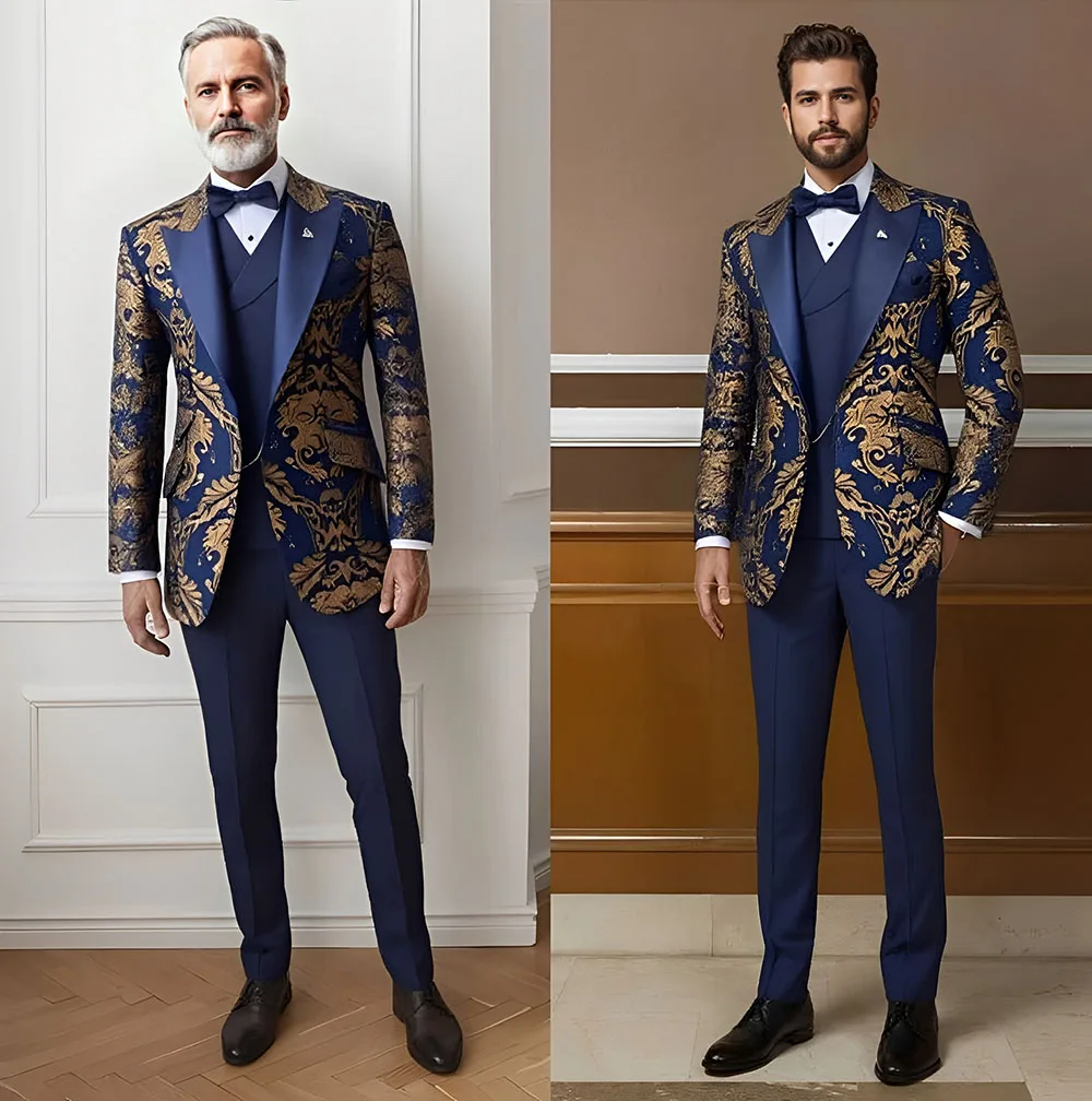 

Gold-Stamped Men's Suit Jacket Wedding Tuxedo Groom 3-piece Suit Formal Slim fit Outfit Fashionable Party Dress for Men