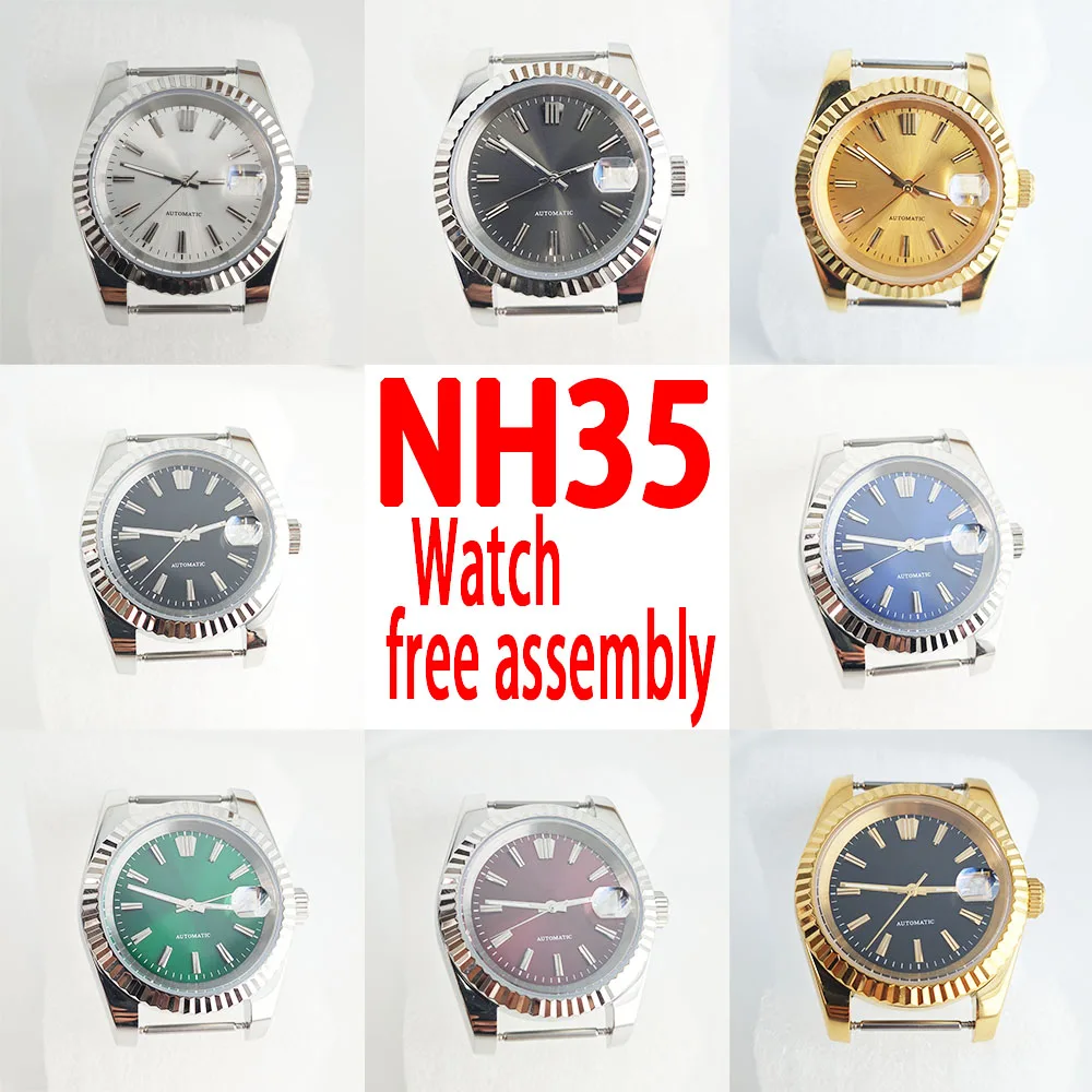 NH35 스테인리스강 사파이어 유리 시계, 36mm 39mm 케이스, 28.5mm 다이얼 스트랩, NH35 자동 무브먼트 팔찌 포함