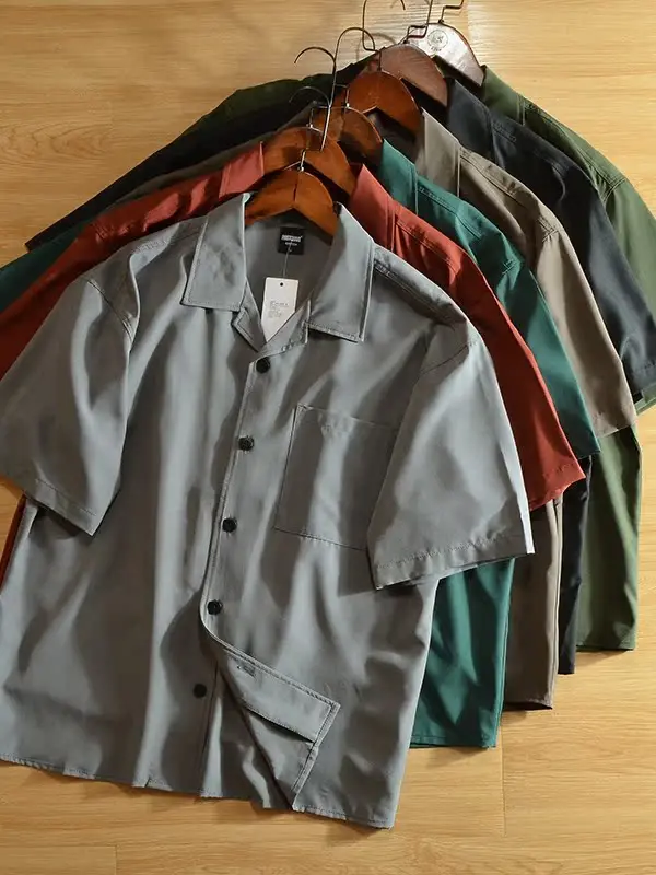 

Japanese Sle Men's Outdoor ort Sve T-irt Qui Dry Cuban Collar Loose Fit Color Breathable Qui Dry ort irt