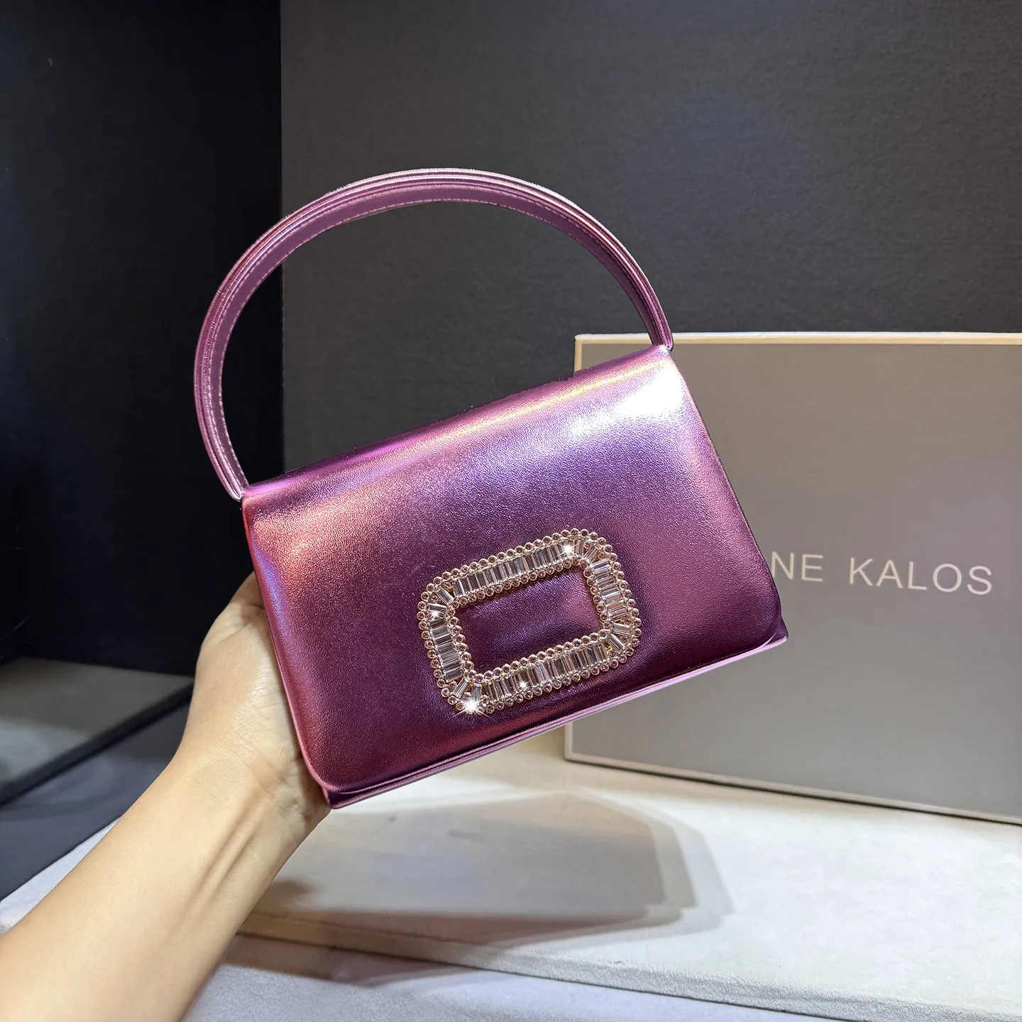 

Luxury Designer Brand New High Quality Fashion Bright Face Rhinestone Small Square Bag for Women Cross-body Dinner Handbag