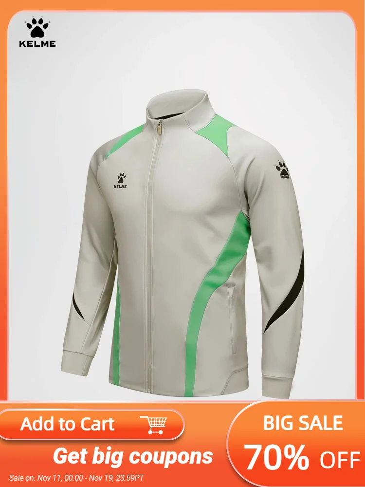 

Куртка Kelme для футбольных тренировок, Мужская Осенняя Новая Спортивная Трикотажная кофта с воротником-стойкой, ветрозащитная спортивная куртка для бега