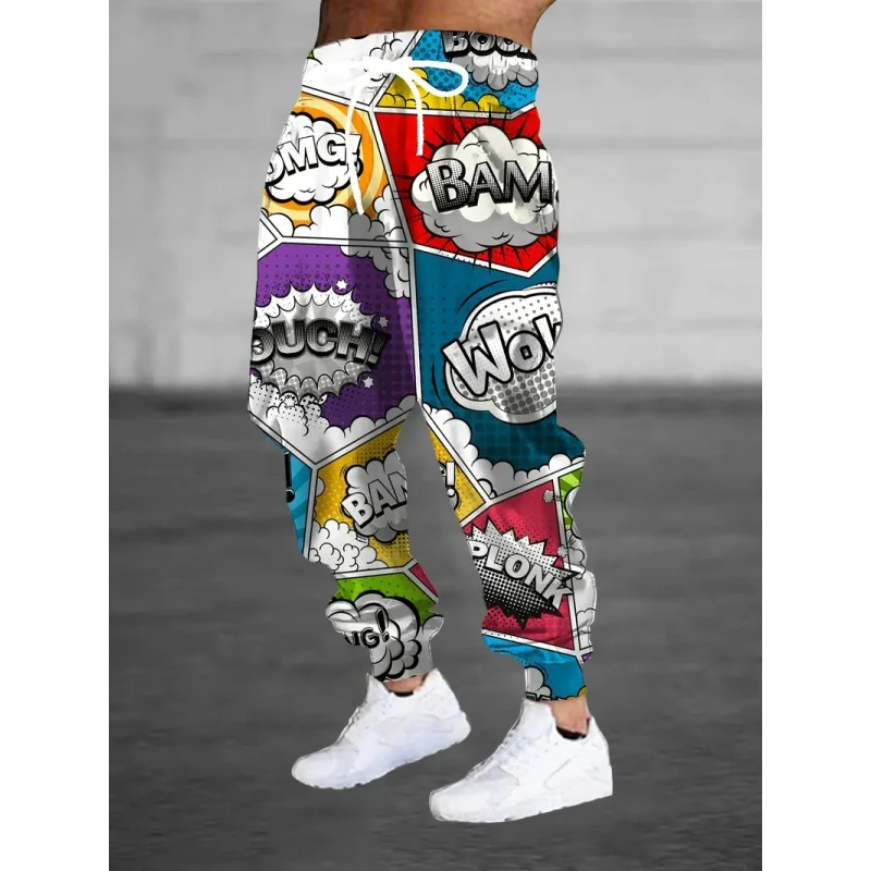 

Men's casual sports pants ankle strap drawstring waist cartoon style 3D printing winter warm and fashionable street pants