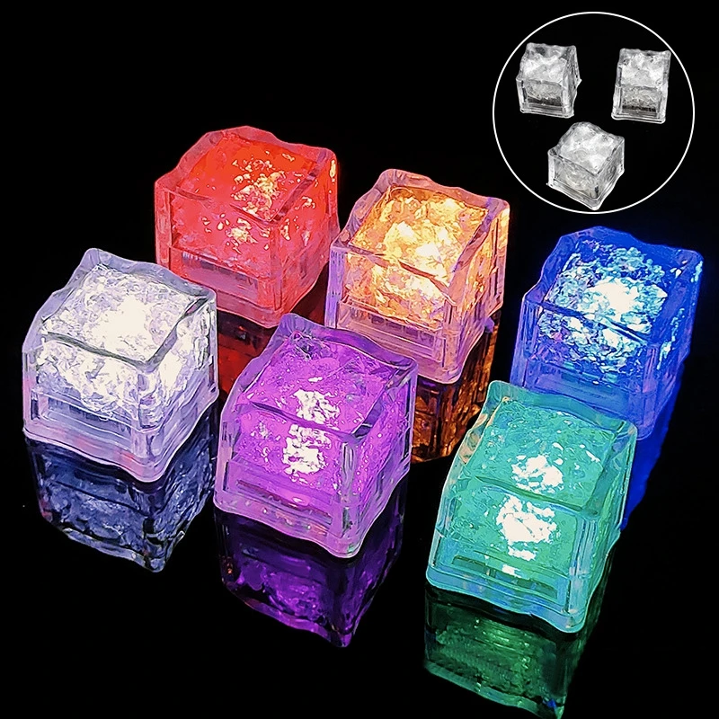 6/12pcs Waterproof Led Ice Cube Multi Color Flashing Glow In The Dark Light Up For Bar Club Drinking Party Wine Decoration