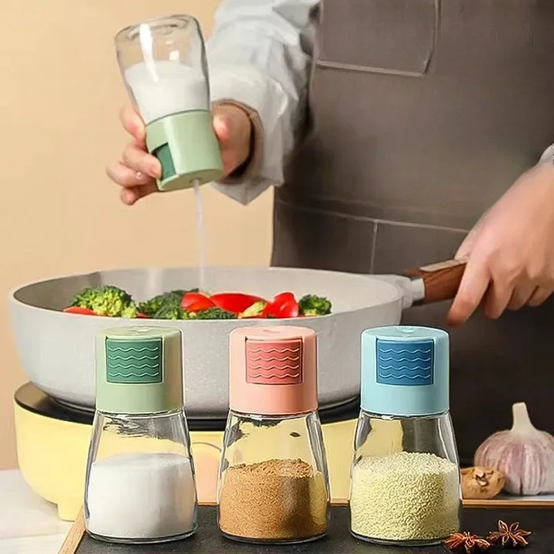 Salt and Pepper Shakers Precise Quantitative Push Type Measuring Seasoning Shaker Press Type Salt Dispenser Spice Dispenser