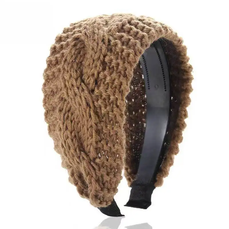 

Warm Wide-brimmed Headband Autumn and Winter Wool Hairpin Skiing Covering White Hair Knitted Hair Accessories Diademas