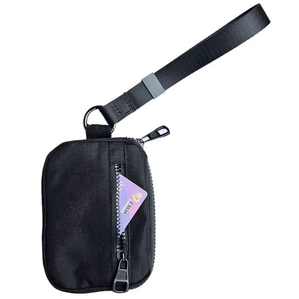 Portable Black Wrist Lanyard Coin Purse Multifunctional Waterproof Key Wallet Lightweight Zipper Pocket Key Bag Outdoor