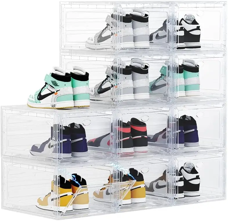 

Clear Stackable Shoe Boxes 10-Pack, Drop Front Storage for Closet, Fits Size 12