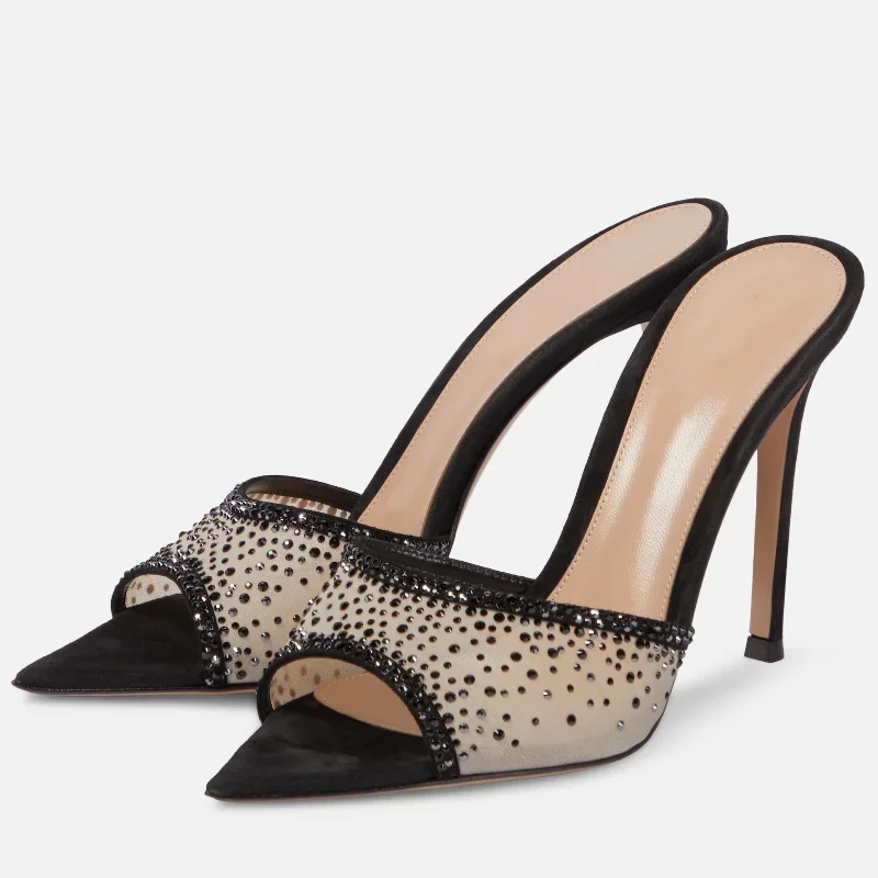 

Summer Women's High-heeled Sandals Stiletto Rhinestone High-heeled Slippers Pointed Toe Open Toe Slip-on High-heeled Sandals W56