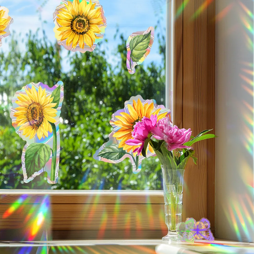 for static Cling Decals Colorful Sunflower Sun Catcher Waterproof PVC Material Fade Resistant Design Tear for proof Film