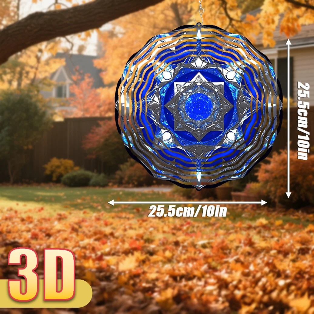 2D Metal Sign 25.5cm Round Floral Mandala Wind Chime 360° Rotating Hook Durable Garden Patio Home Decor Christmas Gift