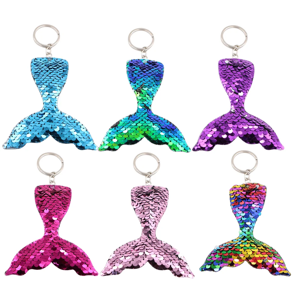 6 Pcs Key Rings Woman Gifts Fish Tail Chain Sequins Keychain Fishtail Holder Fashion Keyring