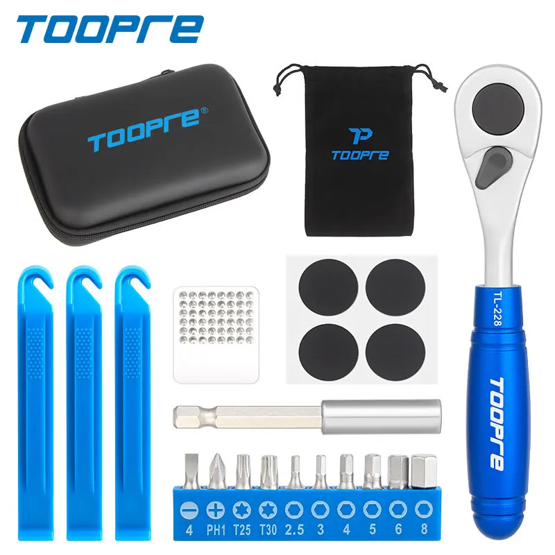 TOOPRE Portable Bicycle Ratchet Wrench Set Multifunctional Compact Repair Toolkit Tire Repair Tool for Cycling Essentials