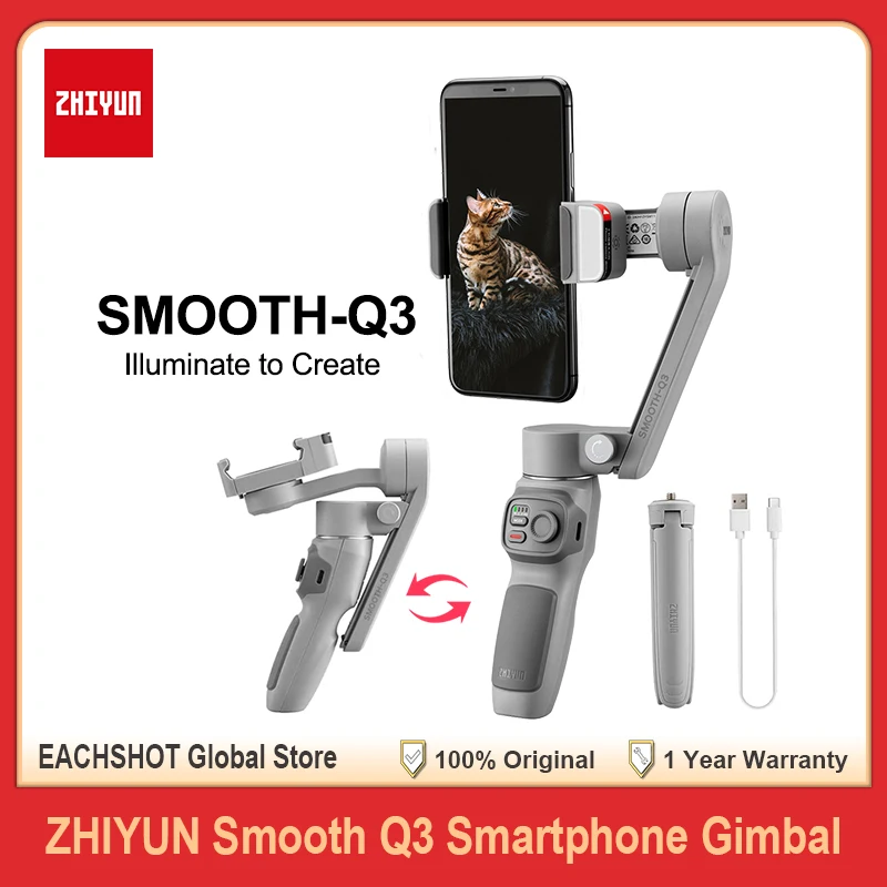 ZHIYUN SMOOTH Q3 3-Axis Flexible Phone Handheld Stabilizer Smartphone Gimbal with Fill Light for iPhone Xiaomi Huawei Samsung