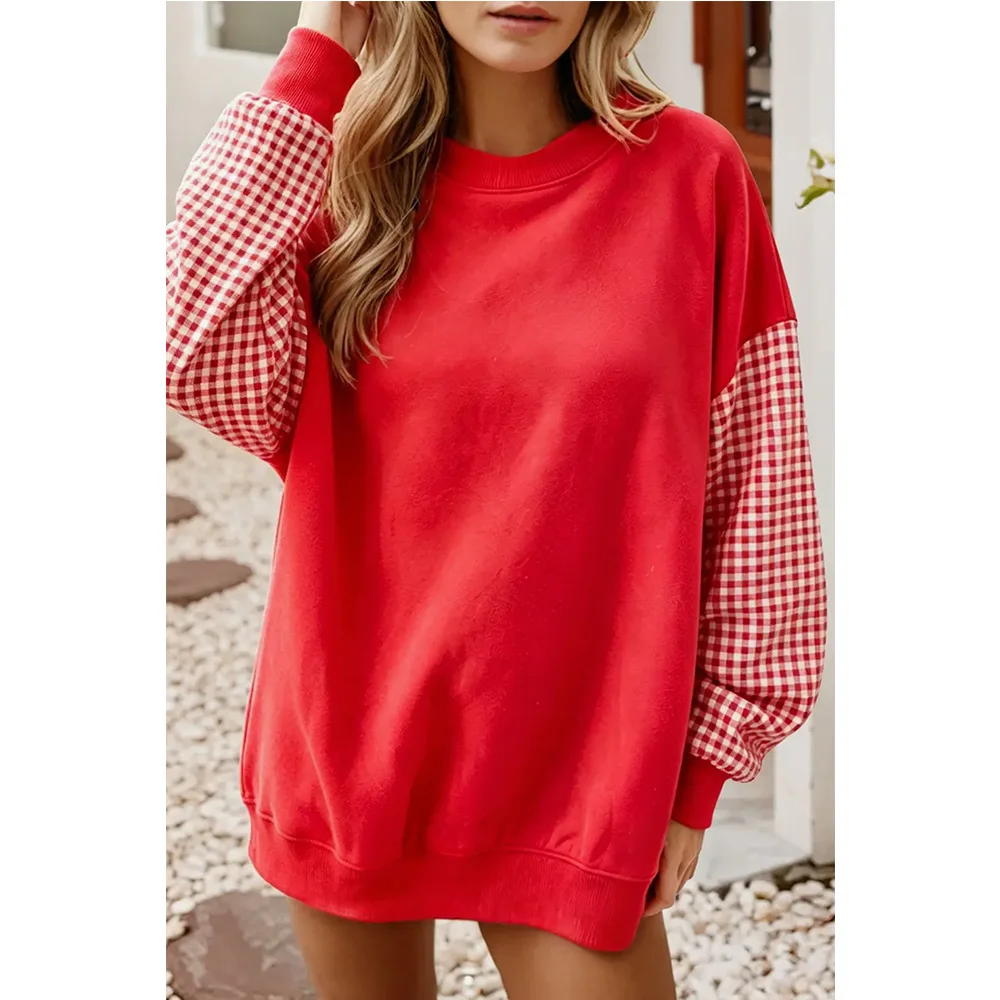 Loose New Sweatshirt Casual Fashion Splicing Autumn Winter Fashion Street Style Pattern Long Sleeve Round Neck Pullover Tops
