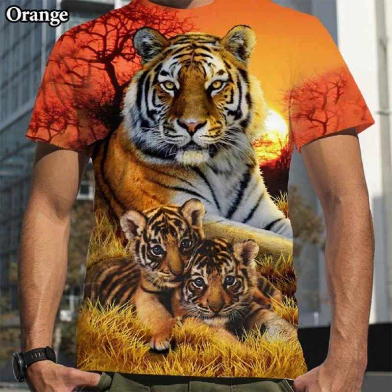 

Summer Fashion Men Personality 3D Tiger Printed Short Sleeve T Shirt