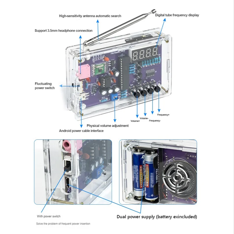 HU-017A Rda 5807S Radio-Ontvanger Module Kit Fm Elektronische Diy Circuits Onderdelen Digitale Buis Display 87-108Mhz, Zonder Shell