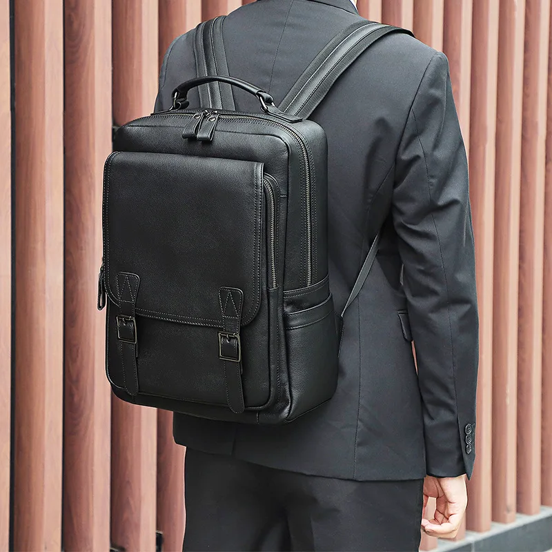 

Fashion Leather Men Backpack Business Male 15.6" Laptop Bag Daypacks Large Capacity Travel College School Bag