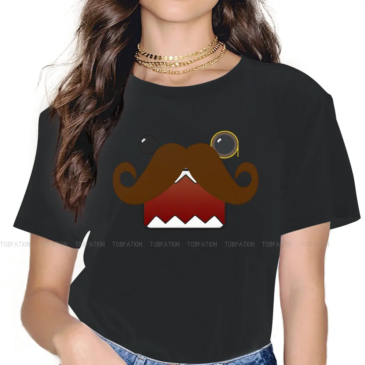 Domo Kun Cotton TShirt for Woman Girl Mustache Humor Casual Tee T Shirt New Design Loose