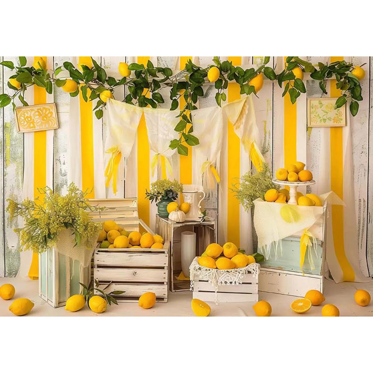 

Allenjoy Lemon Crates Yellow Backdrop