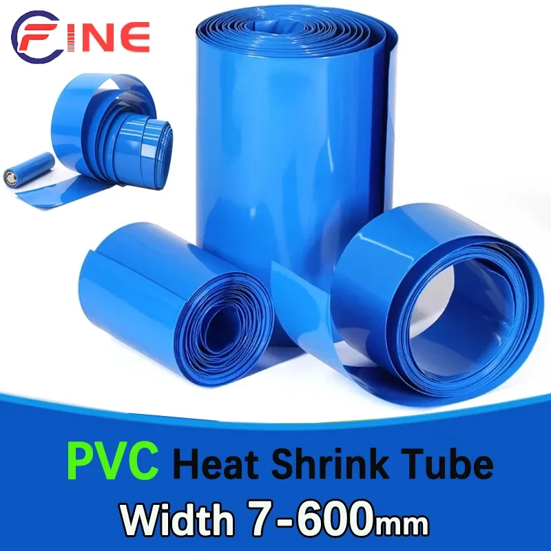 Blue PVC Heat Shrink Tube Width 7mm ~ 600mm Insulated Film Wrap Lithium Case Protection Cable Sleeve