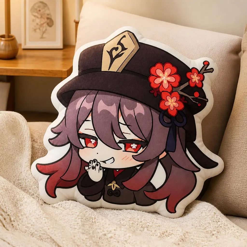 Genshin Impact Hu Tao Liyue Pyro Anime Gamer Plush Pillow Cushion Irregular Stuffed Throw Pillow Home Decor Gift Sofa Bed
