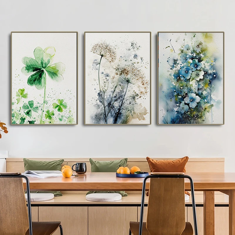 Meadow Wildflowers Watercolor Poster Canvas Painting Daisy Thistle Forget-me-not Daffodil Wall Art Picture Office Home Decor