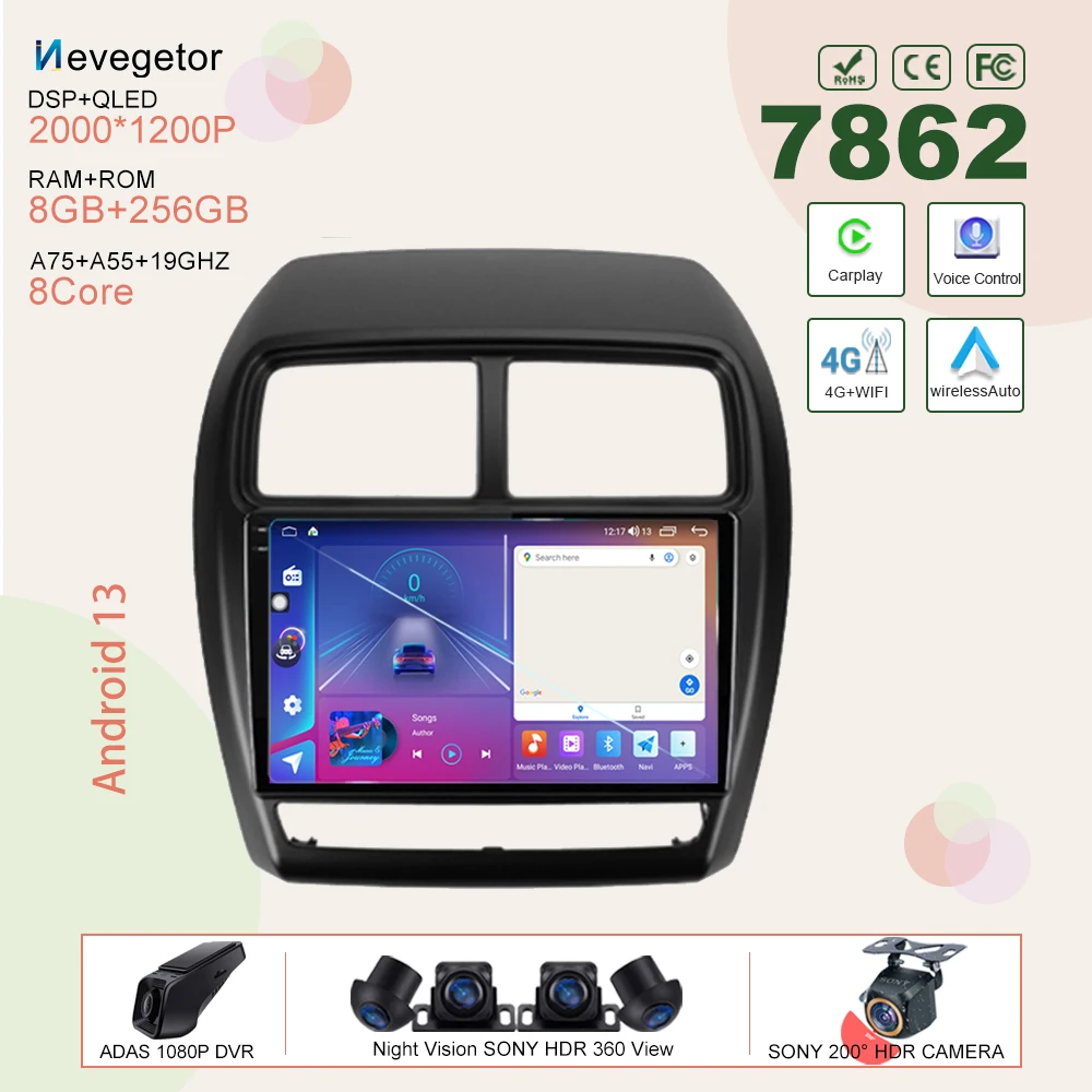 

Car Android 13 For Mitsubishi ASX 1 2016 - 2022 Auto Multimedia Player GPS Navigation No 2din DVD High-performance CPU Screen