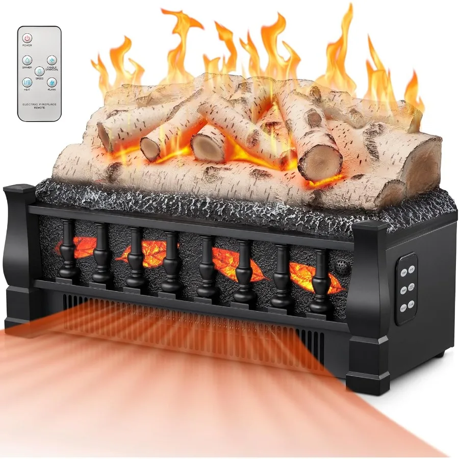 

Electric Fireplace Insert Log Heater 21 with 750W 1500W Adjustable Power 5 Flame Brightness Levels and 5 Speed Heat Settings Re