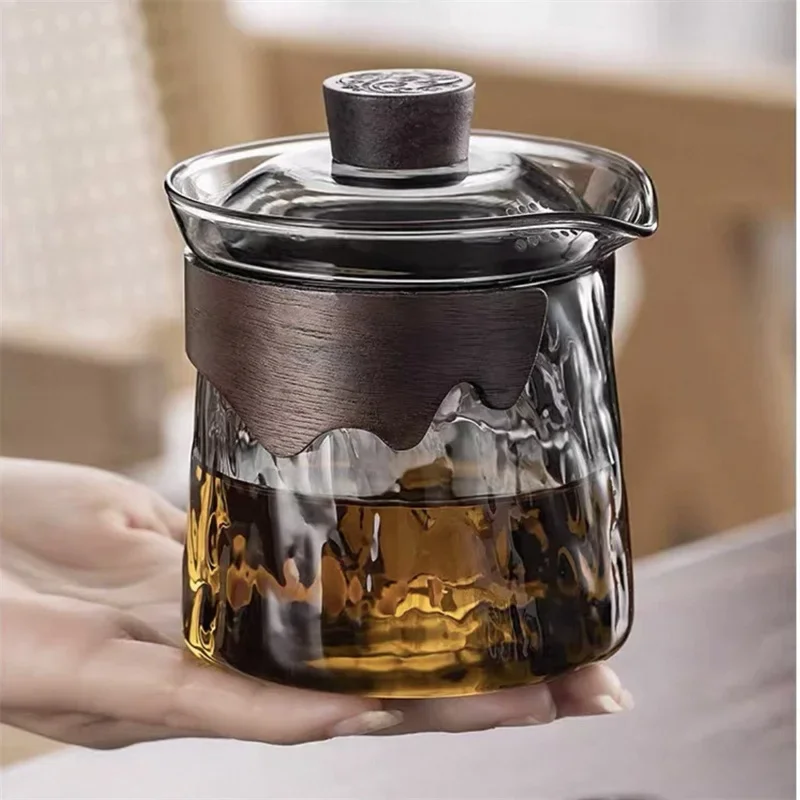 

310ML Heat Resistant Glass Gaiwan Scald Resistant Walnut Wood Cup Sleeve Gongfu Sancai Tea Cup Set Tea Bowl Teaware