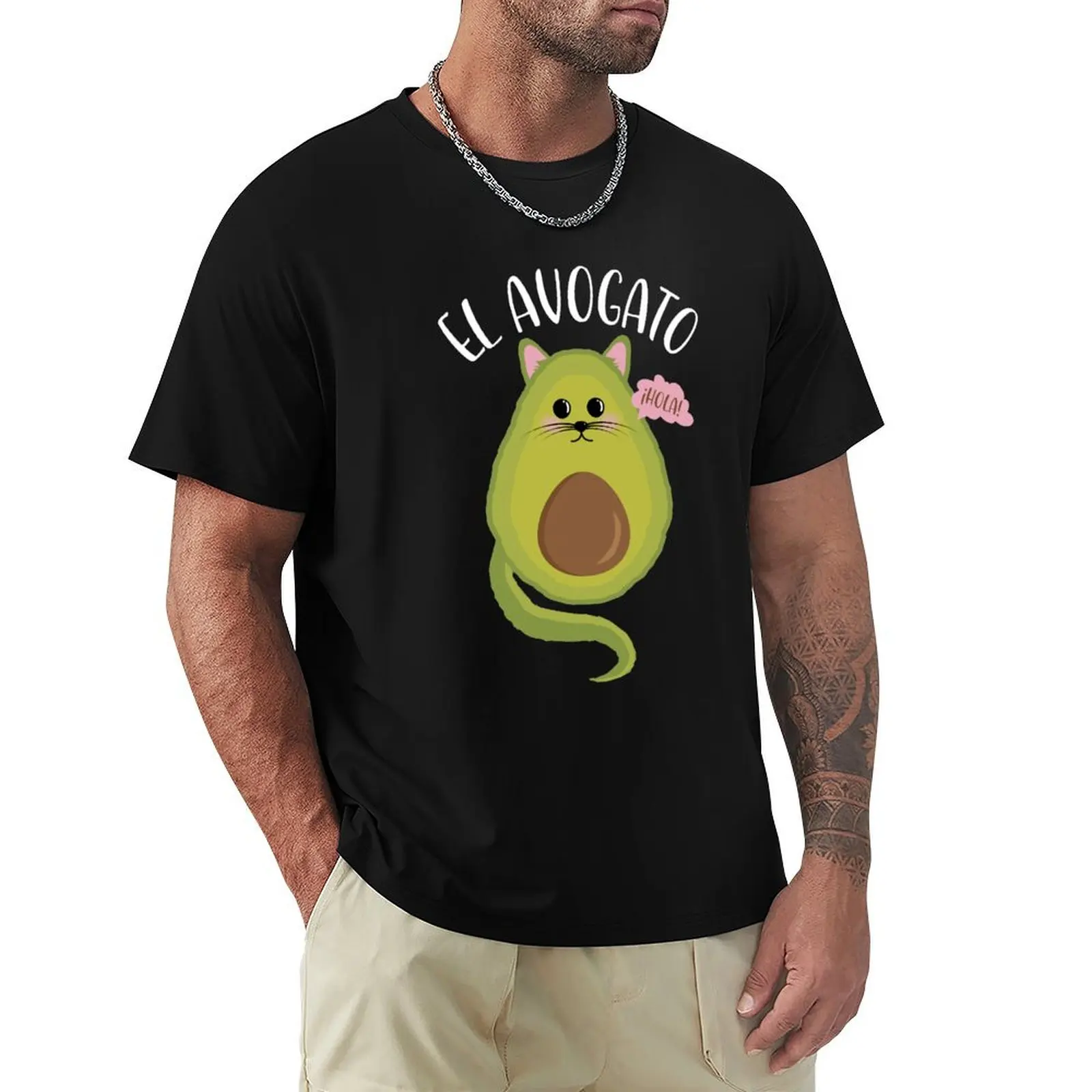 El Avogato cute funny cat gato avocado mash-up T-Shirt t shirts for man slim fit T-Shirt