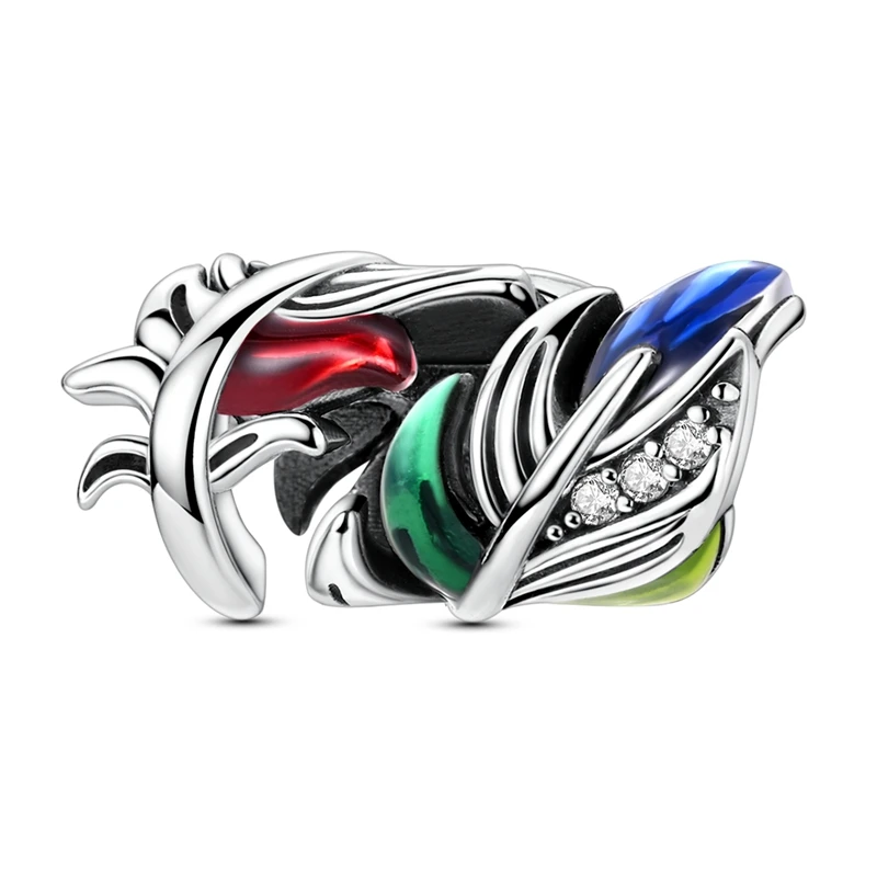 

925 Sterling Silver Charms Bead CZ Zircon Bohemian Feather Dangle Fit Original Bracelet DIY Women Jewelry Gift