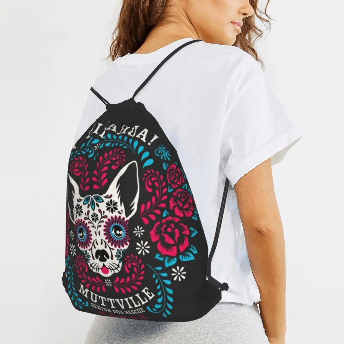 Day Of The Dead Dog Print Backpacks Portable Drawstring Bags Sports Bag Book Bags for Man Woman Students