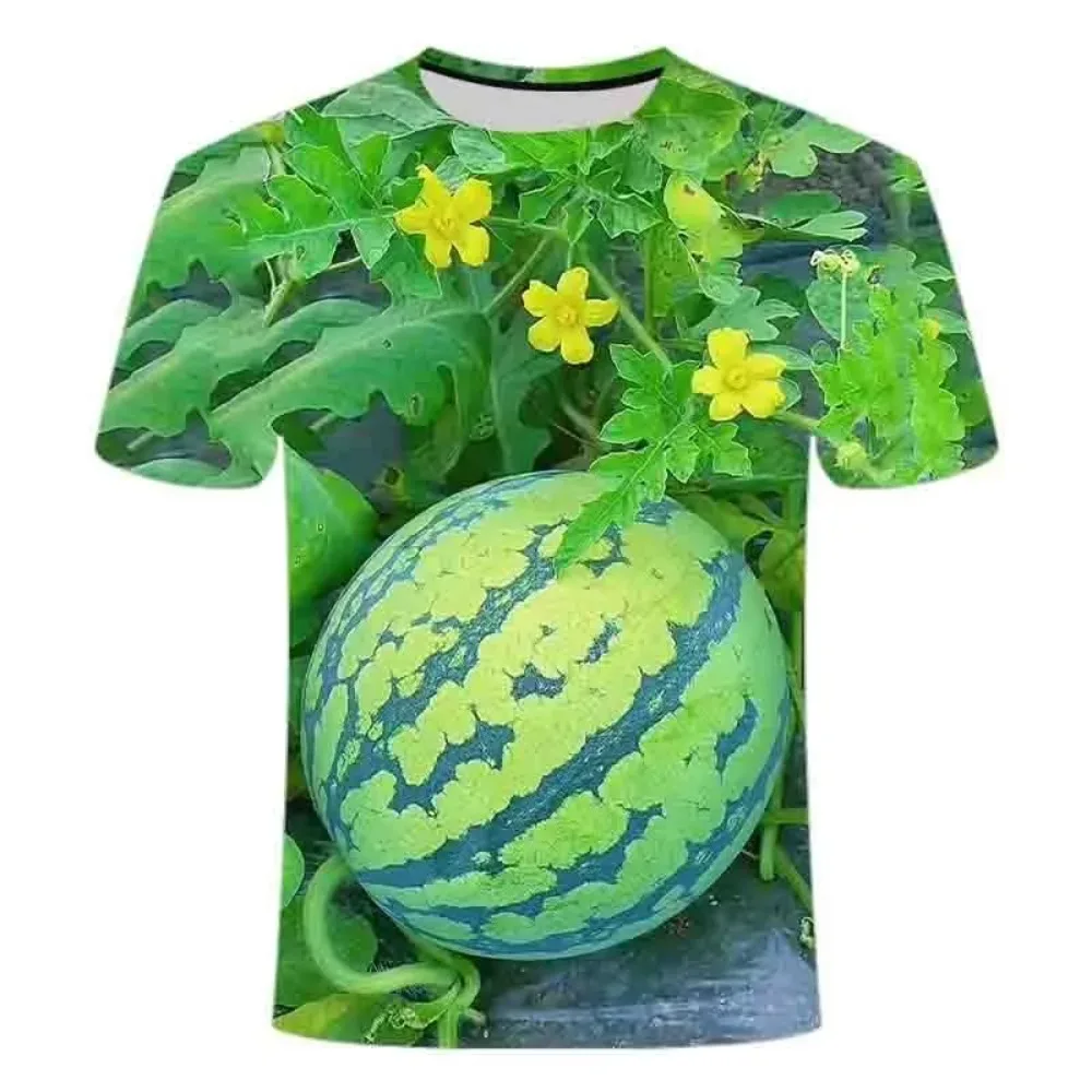 2026 Hot-Selling Summer Trend Watermelon Pattern Top 3D Printed Creative Pattern T-Shirt Fun Crew Neck Short Sleeve