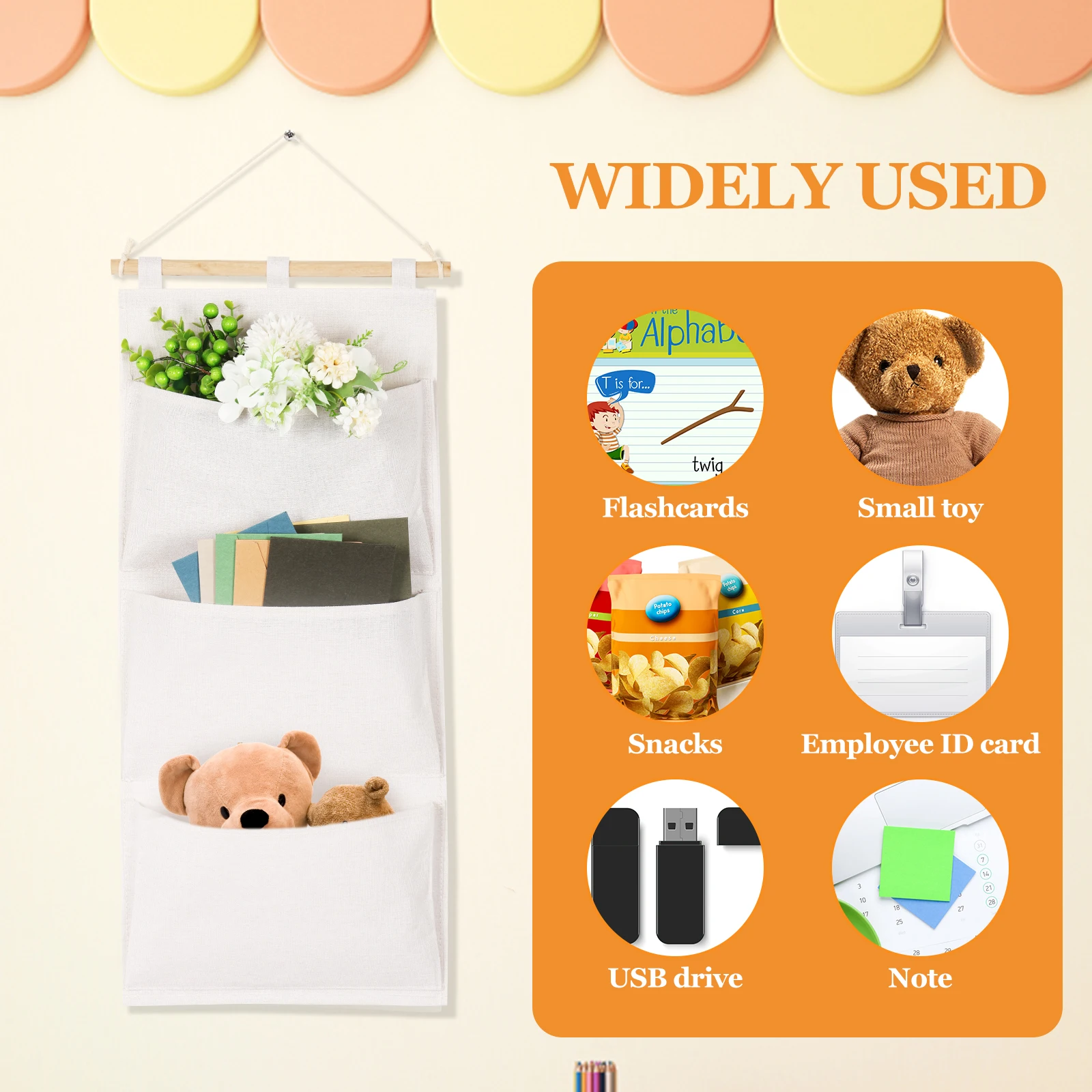 2 قطعة حقيبة تخزين فوق الباب من القطن والكتان حقيبة تخزين معلقة على الحائط مع 3 جيوب منظم تعليق خزانة ملابس متعدد الوظائف