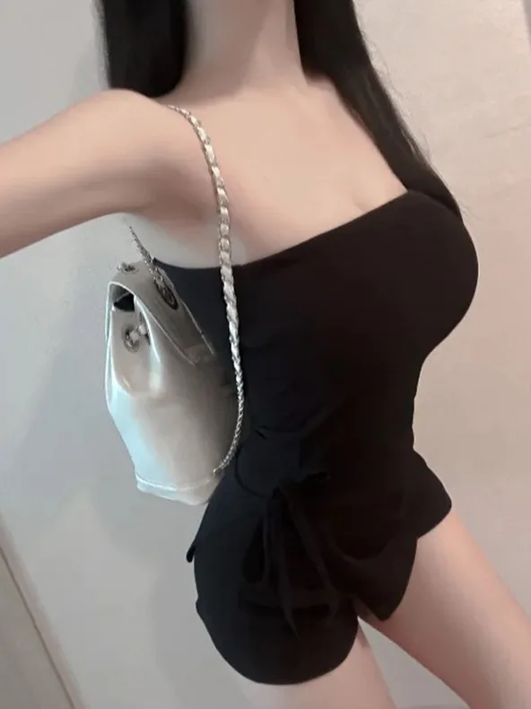 Fashionable Comfortable New Arrival Trendy Women's Short Pants Set Pure Desire Off-Shoulder Slit Wrap Bustier Summer Outfit