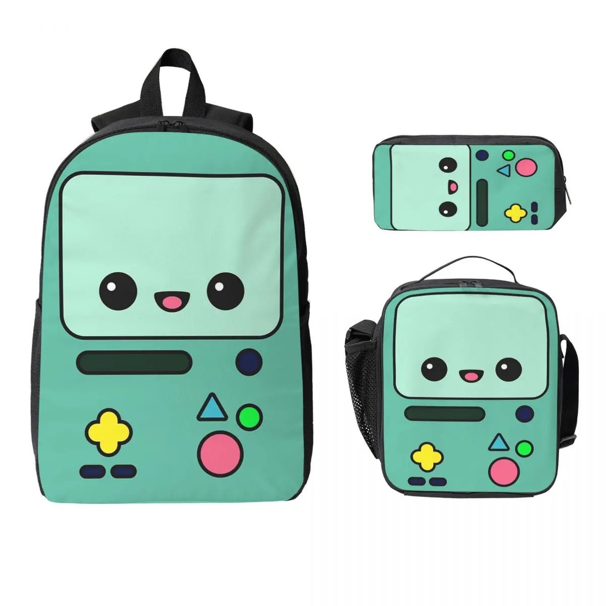 

Рюкзак Kawaii Adventure Time BMO, студенческий рюкзак для мальчиков и девочек, школьная сумка, сумки на плечо для ноутбука, 3 шт., изолированная сумка для обеда, пенал