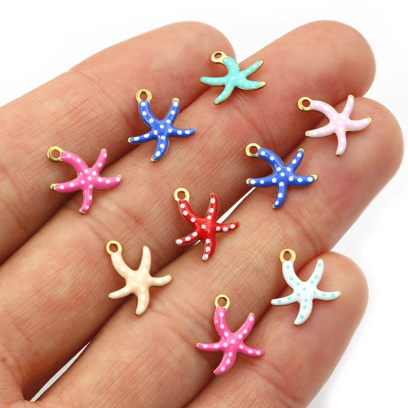 20pcs 10.5x10mm Stainless Steel Small Starfish Charms Pendant Enamel DIY Jewelry Making Accessories Findings Necklace Earrings