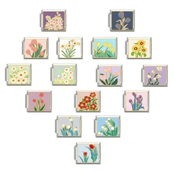 WG 1pc Italian Charms Flower Assorted Bracelet 9mm Modular Charms Link Handmade DIY Jewelry Gifts For Women