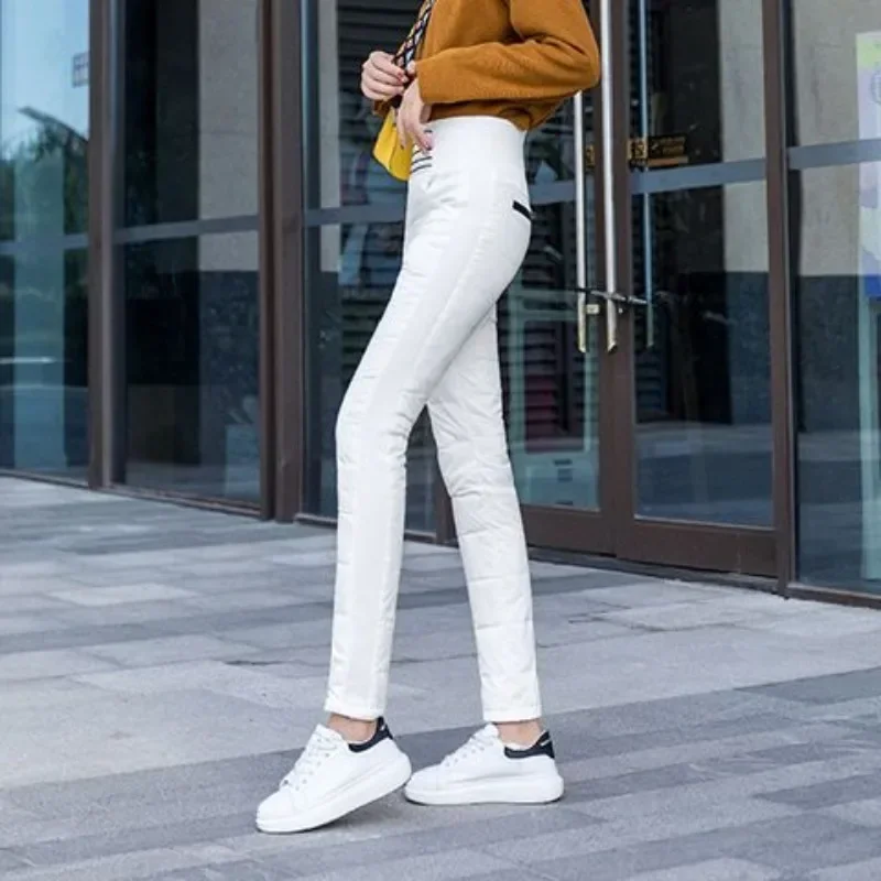 Wear High Waist Slimming Large Size White Duck Down Thick Warm Cotton Pants Women 2024 New Down Pants Women Winter Women Pants