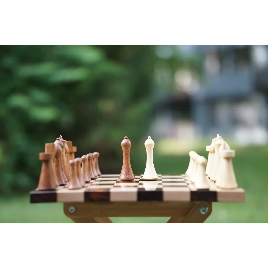 

Elegant King Size Weighted Chess Pieces in Sheesham Wood with Walnut Maple Wood Board Combo Designed for Modern Minimalist Livi