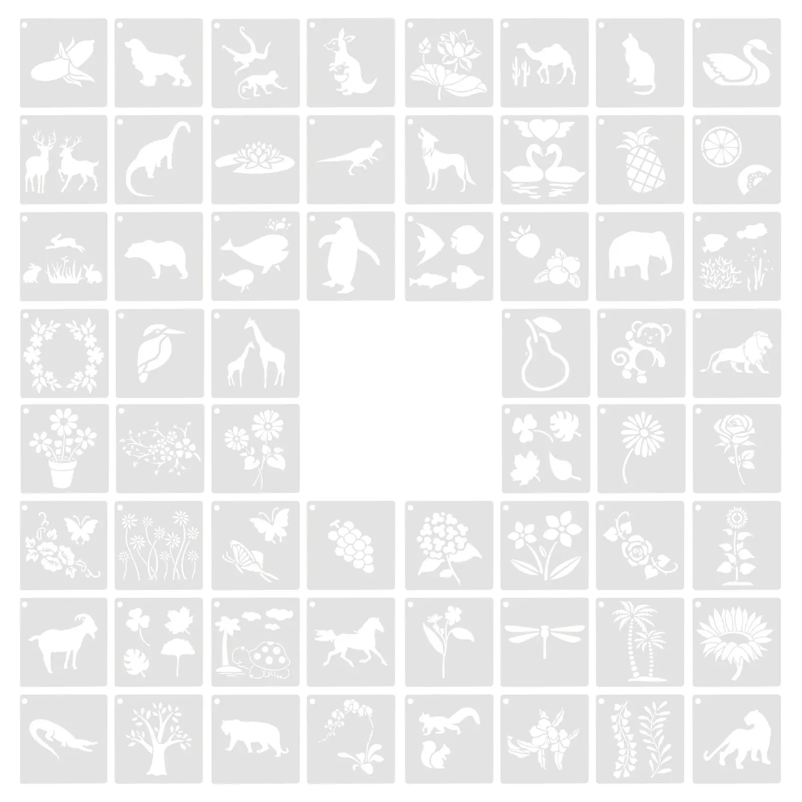 

60 шт. трафаретов с животными и растениями, многофункциональные пластиковые шаблоны для рисования на бумаге, дереве, ткани, мебели, для поделок своими руками, креативного декора стен