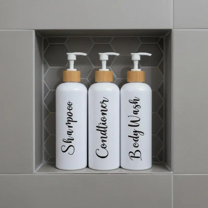 3pcs Plastic Soap Dispenser Set Countertop Lotion Bottle Bathroom Refillable Empty Bottle For Shampoo Body Wash Hair Conditioner