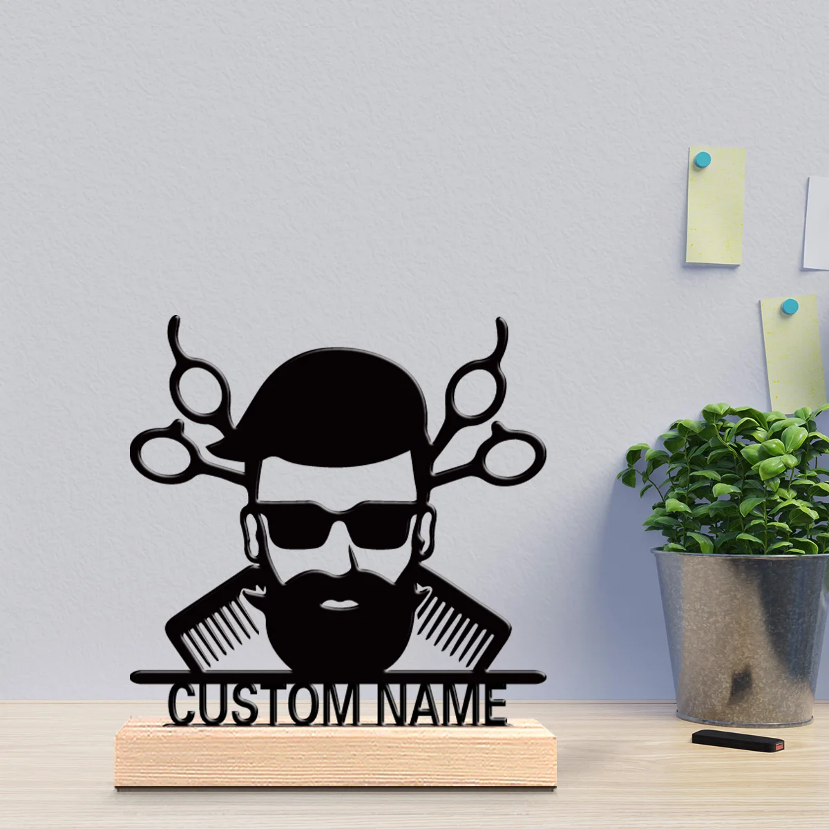 Estatuas de metal personalizadas para peluqueros, decoración simbólica de escritorio con base de madera, adecuada para peluqueros, 1 ud.