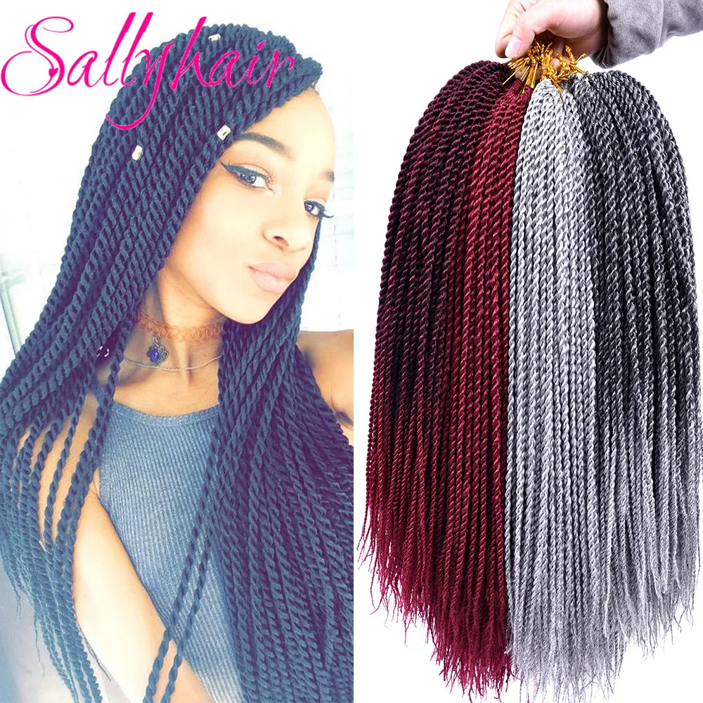 Sallyhair – tresses synthétiques sénégalaises, 30 racines/paquet, tresses au Crochet, couleur brune, ombré, Micro tresses