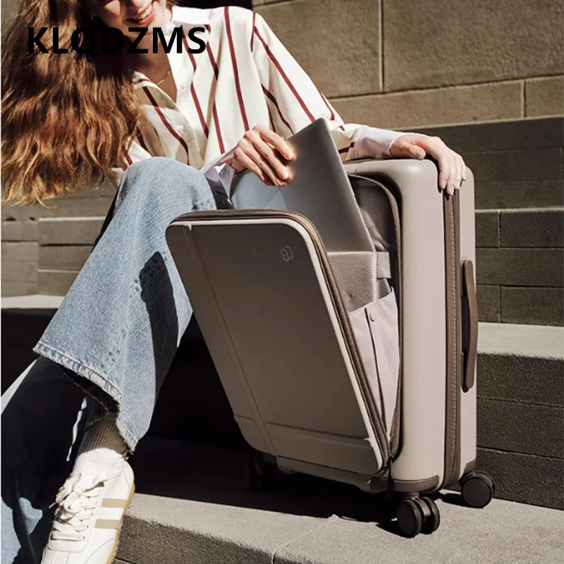 KLQDZMS USB Charging Suitcase Front Opening Boarding Case Laptop Trolley Case 20
