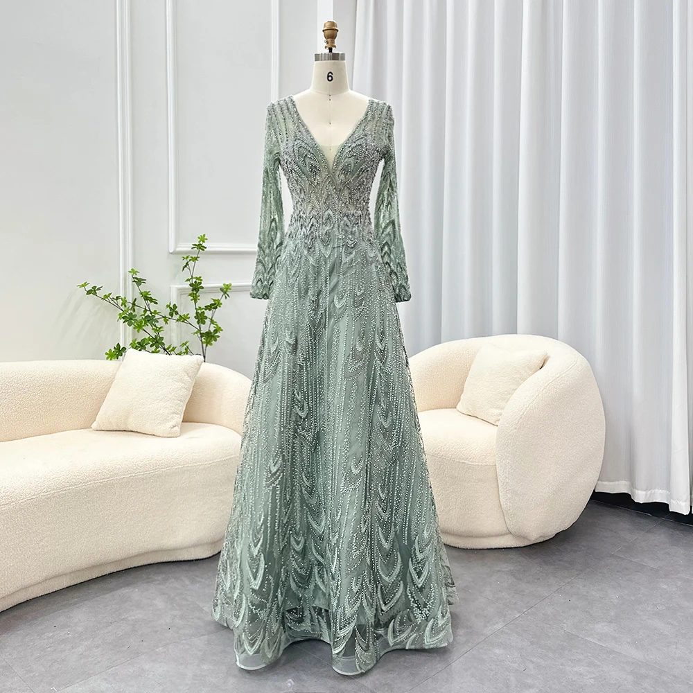 Jancember Luxury Beaded Muslim Pink Evening Dresses 2023 Elegant Sage Green Plus Size Woman Wedding Formal Party Gowns Sz033